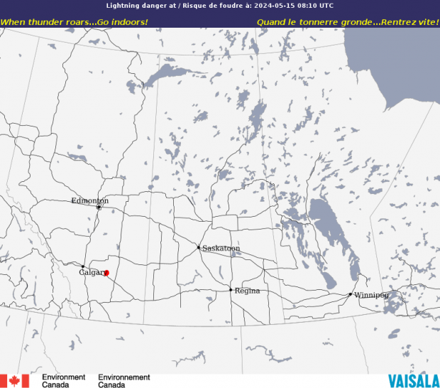 Canadian Lightning Danger Map  - Prairies - Environment Canada